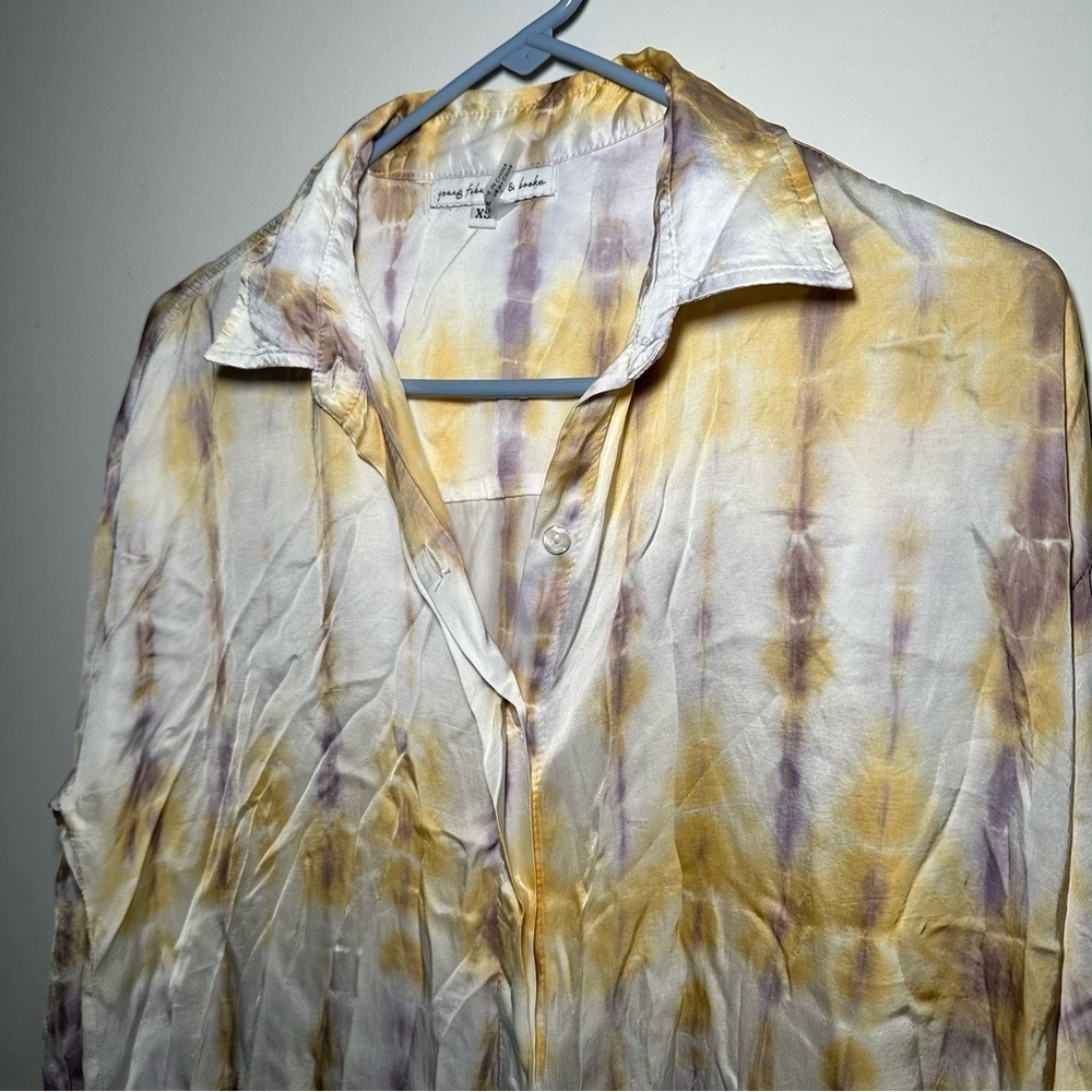 Young Fabulous & Broke Boho Yellow and Purple Tie Dye Button Down Shirt Size XS - Picture 8 of 16